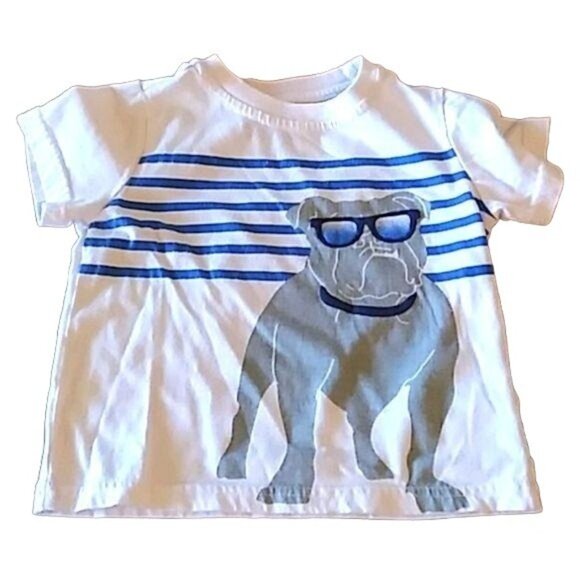 Lee Toddler Boys Size 2T T-Shirt Bulldog Graphic White Blue Stripes Tee - Picture 2 of 5